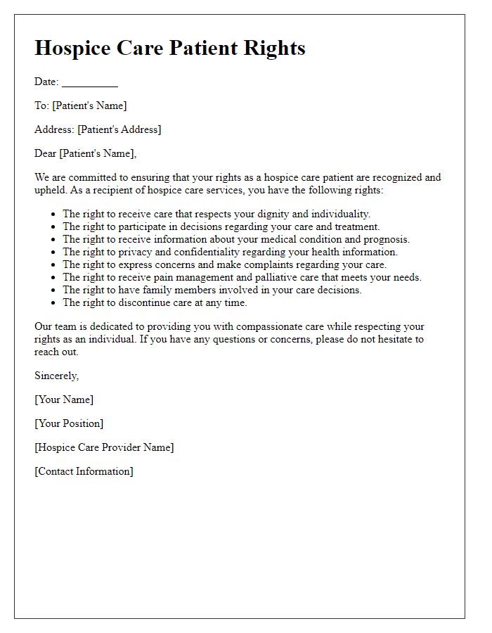 Letter template of hospice care patient rights