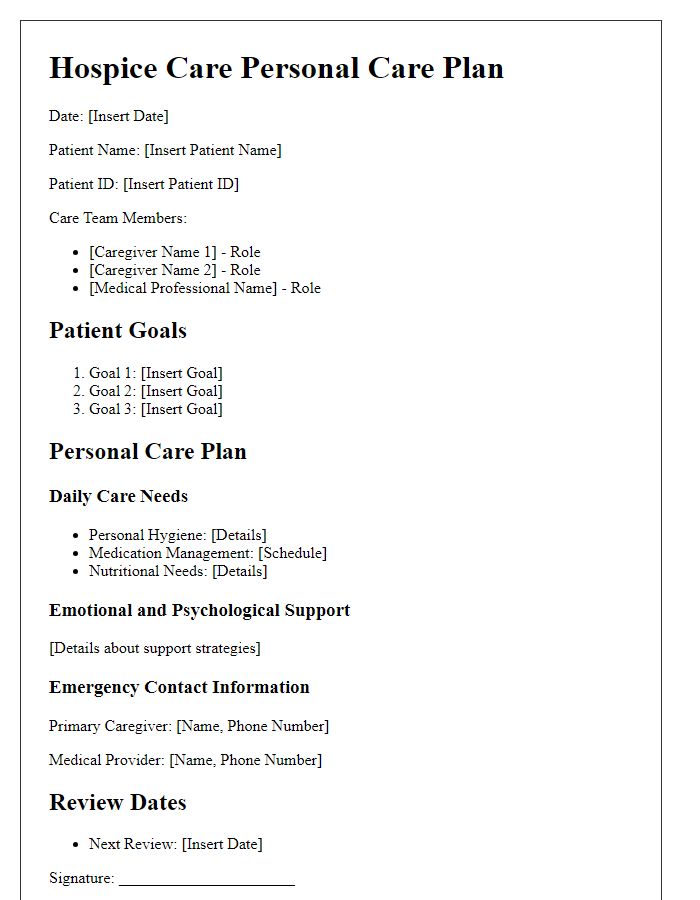 Letter template of hospice care personal care plan