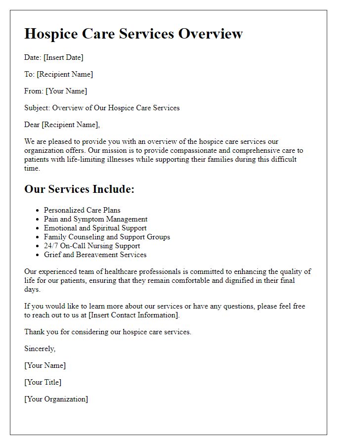 Letter template of hospice care services overview