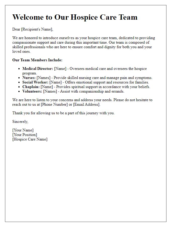 Letter template of hospice care team introduction