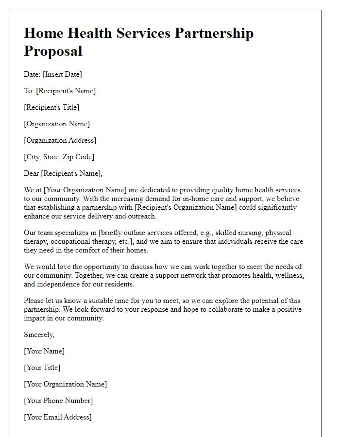 Letter template of home health services for community partnerships.