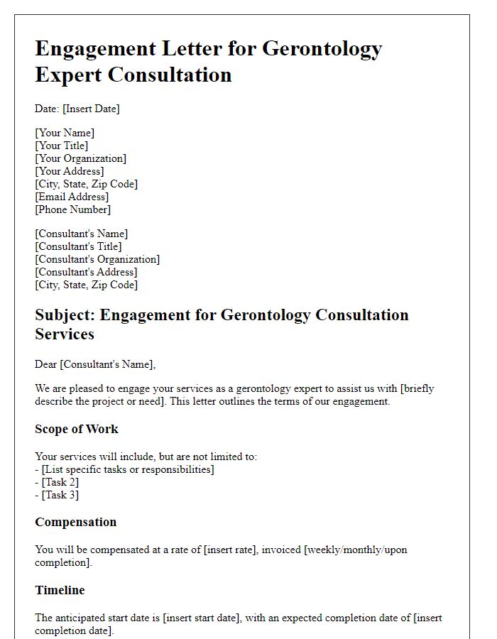 Letter template of engagement for gerontology expert consultation