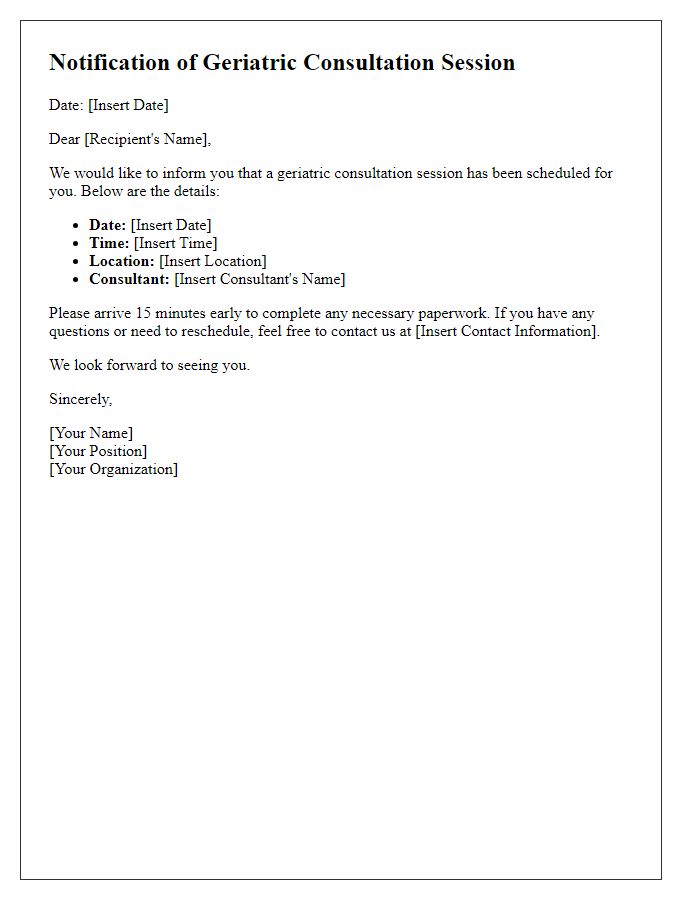 Letter template of notification for geriatric consultation session