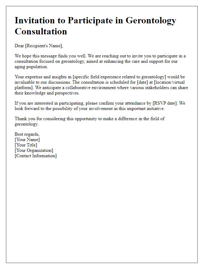 Letter template of outreach for gerontology consultation participation