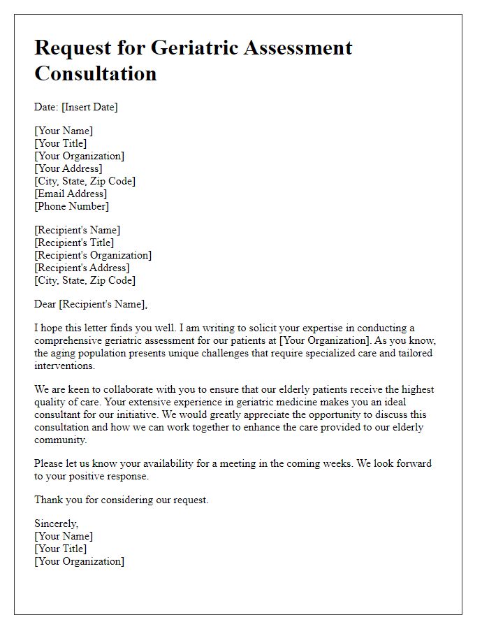 Letter template of solicitation for geriatric assessment consultation