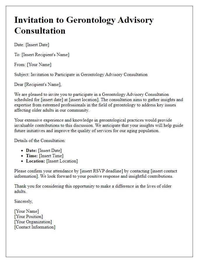 Letter template of summary invitation for gerontology advisory consultation