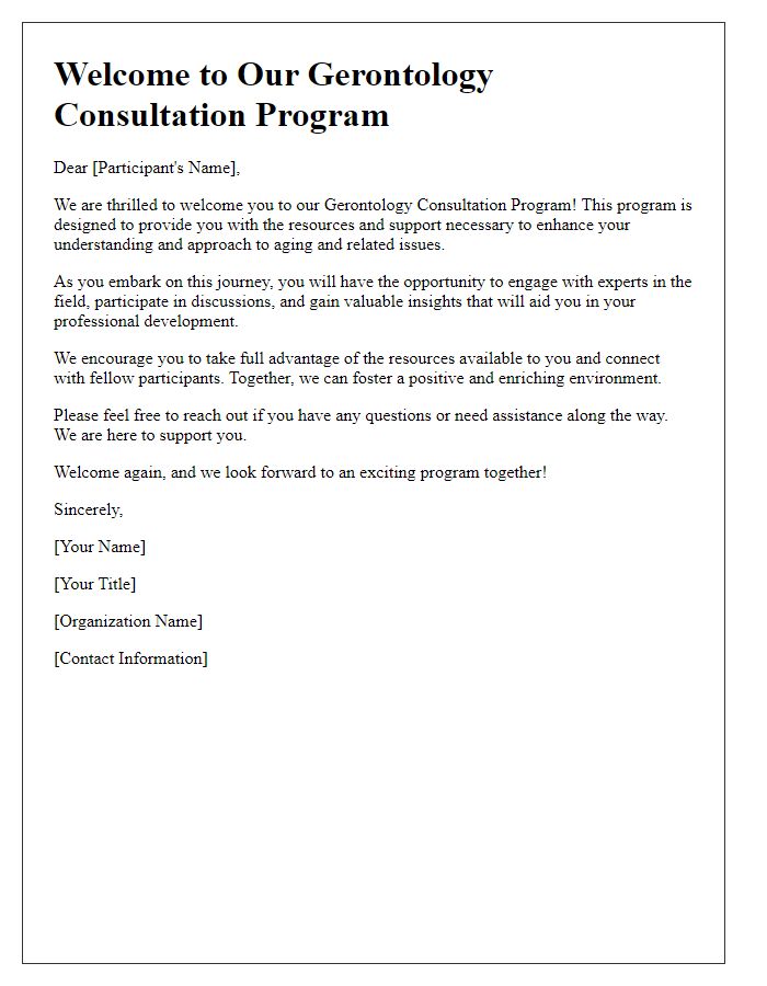 Letter template of welcome for gerontology consultation programs