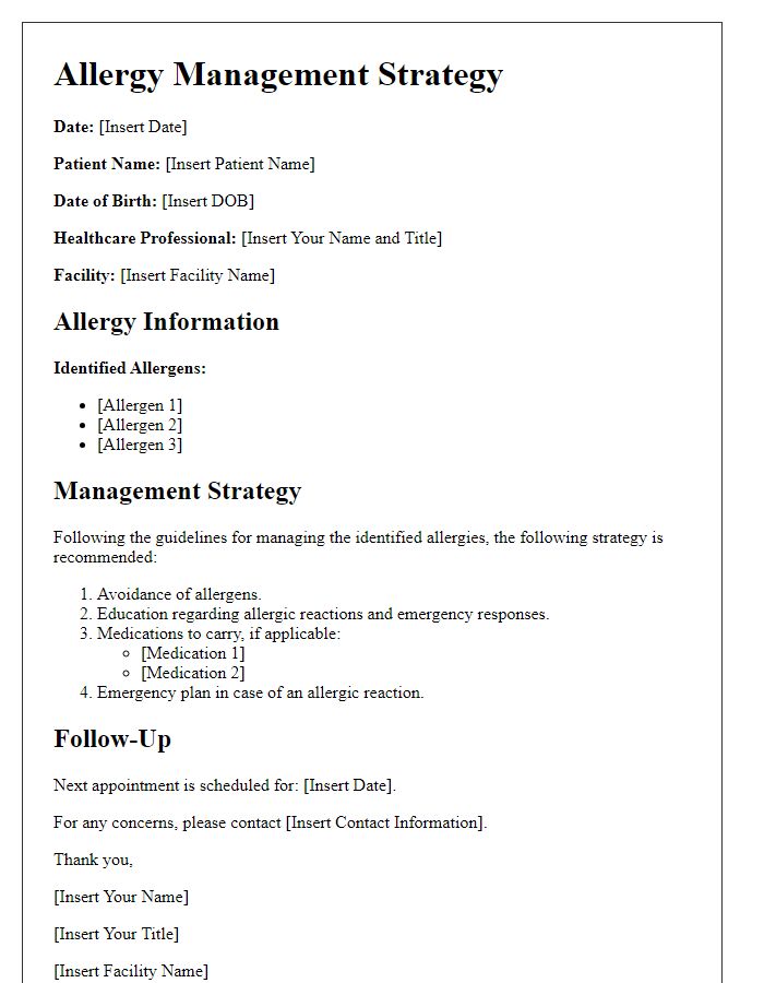 Letter template of Allergy Management Strategy for Healthcare Professionals