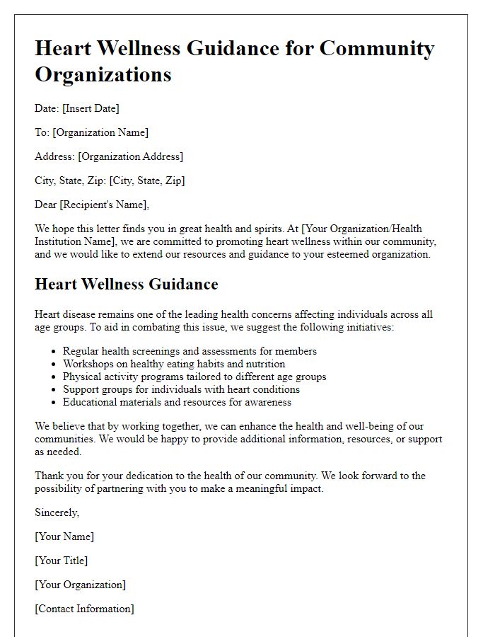 Letter template of heart wellness guidance for community organizations