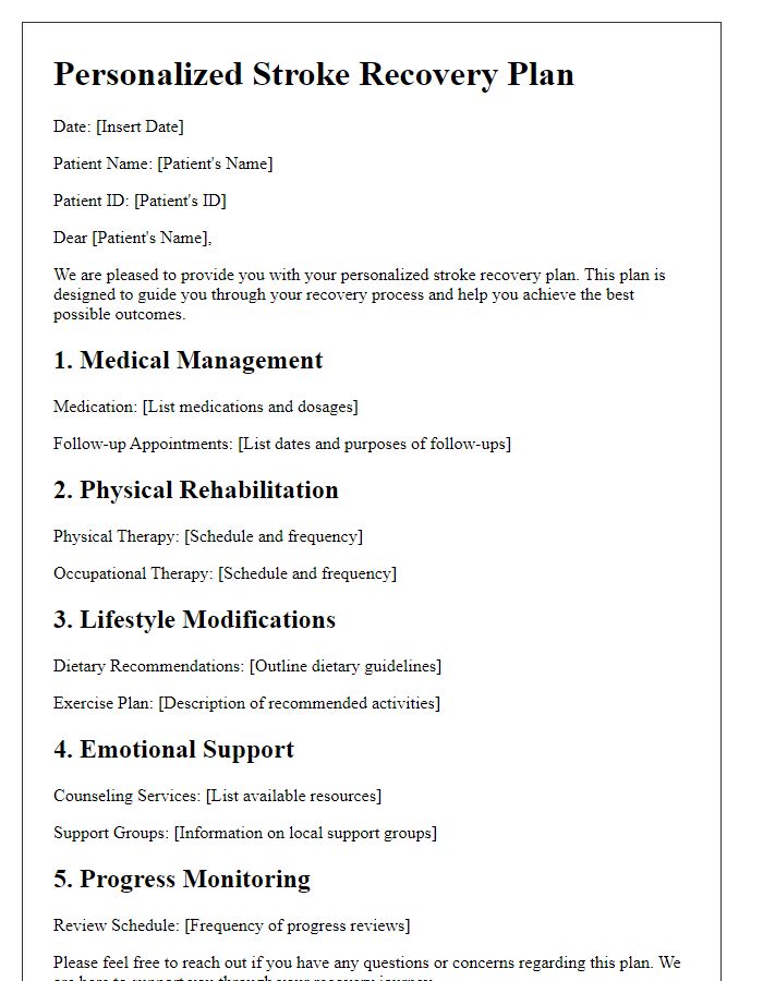 Letter template of personalized stroke recovery plan for patients.