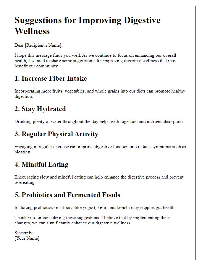 Letter template of suggestions for improving digestive wellness