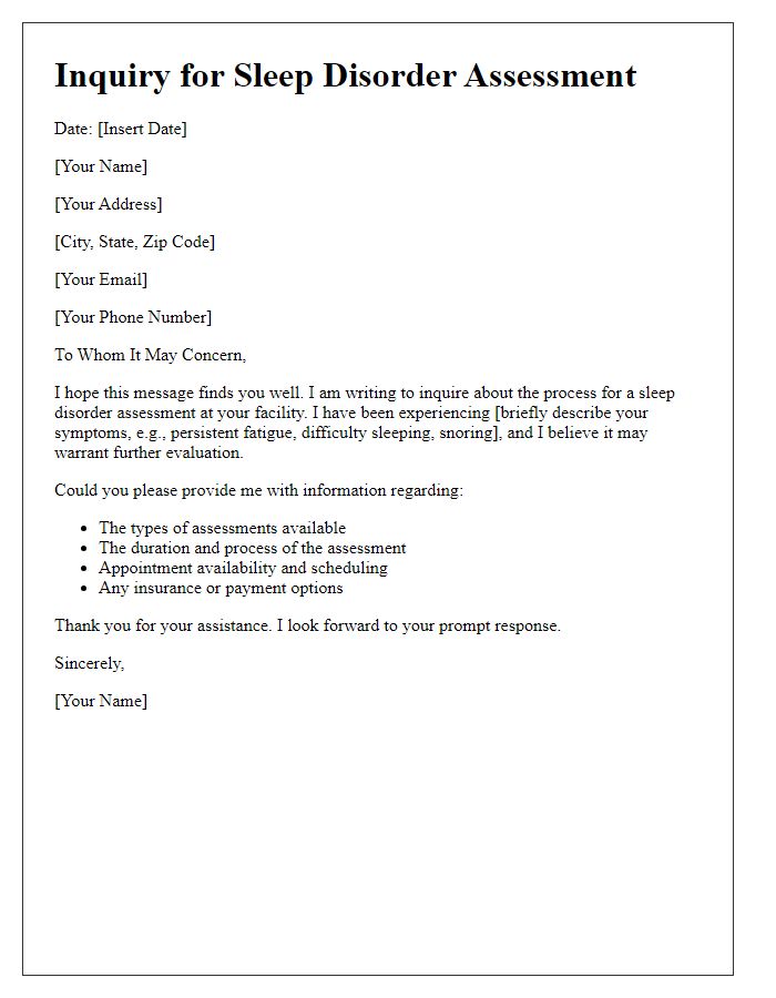 Letter template of inquiry for sleep disorder assessment.