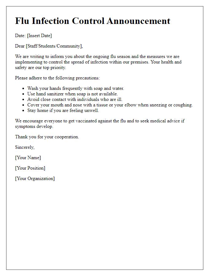 Letter template of flu infection control announcement