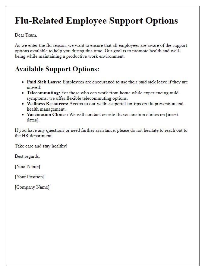 Letter template of flu-related employee support options