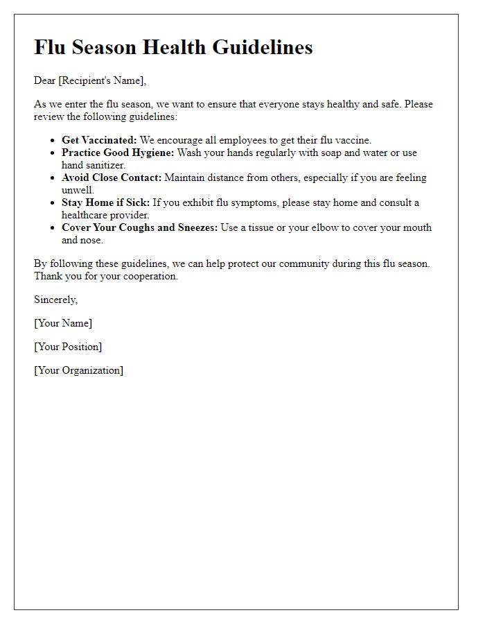 Letter template of flu season health guidelines