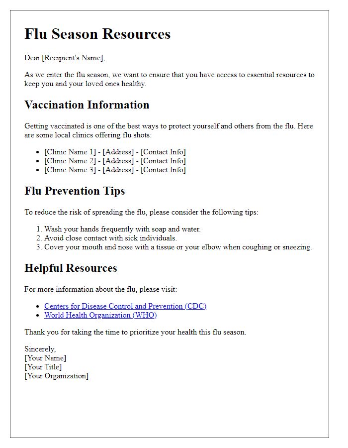 Letter template of flu season resources sharing