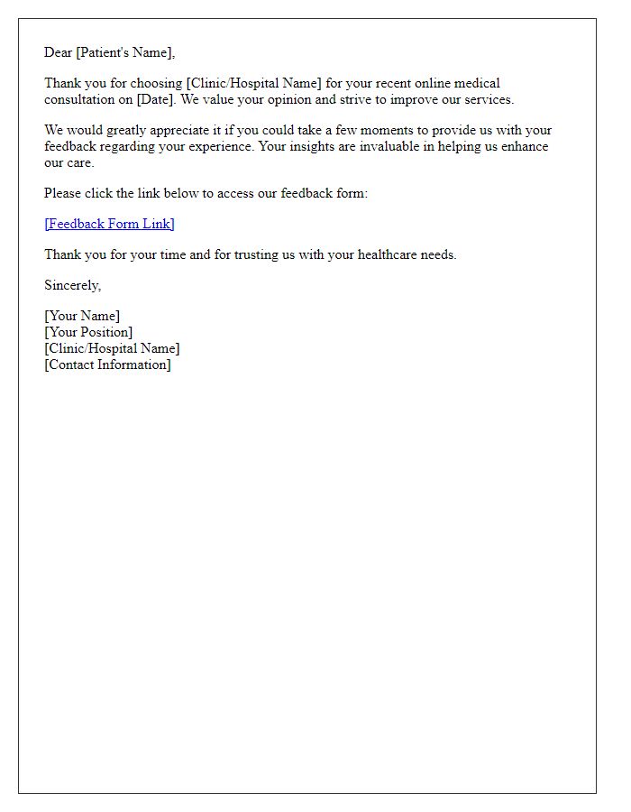 Letter template of feedback request following online medical consultation.
