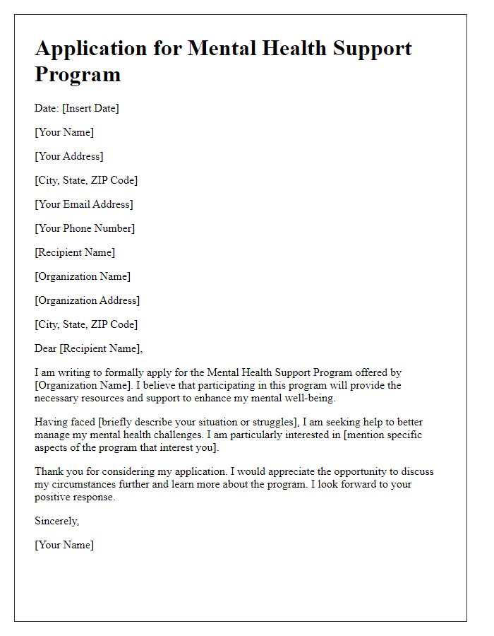 Letter template of application for mental health support program