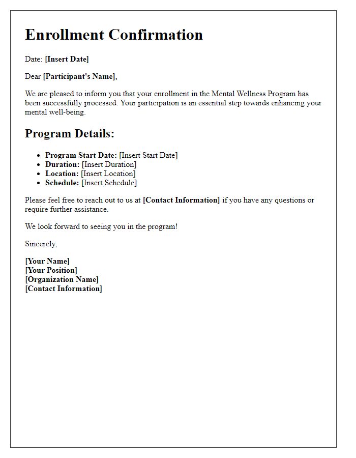 Letter template of enrollment for mental wellness program participation