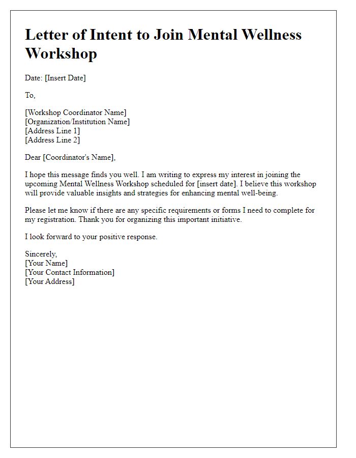 Letter template of joining a mental wellness workshop