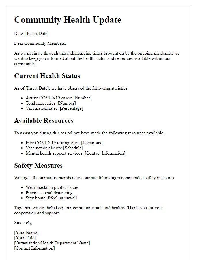 Letter template of community health updates amidst pandemic challenges.