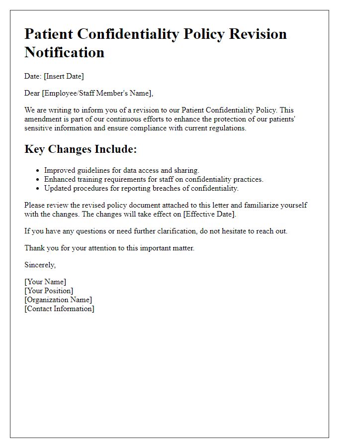 Letter template of patient confidentiality policy revision