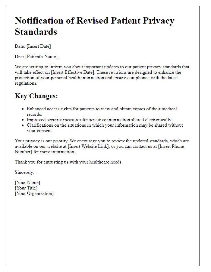 Letter template of revised patient privacy standards