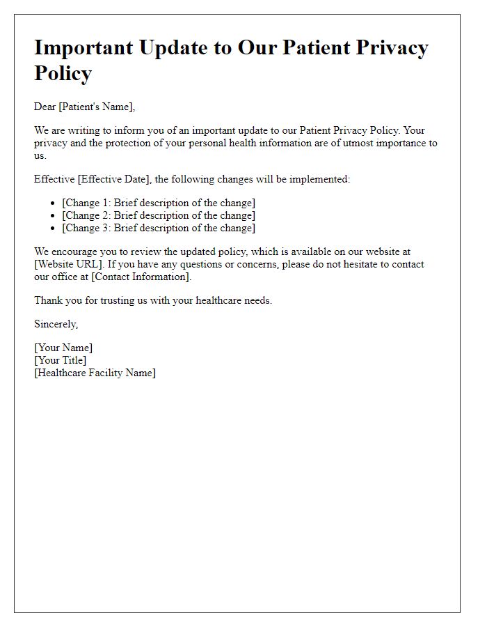 Letter template of updates to patient privacy policy