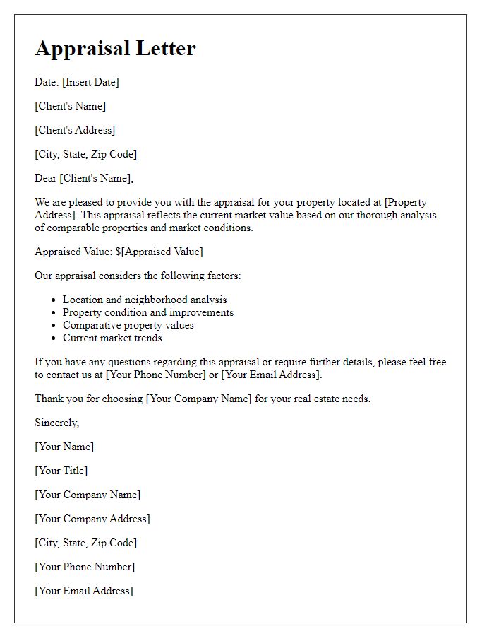 Letter template of Appraisal for Real Estate Client Interaction