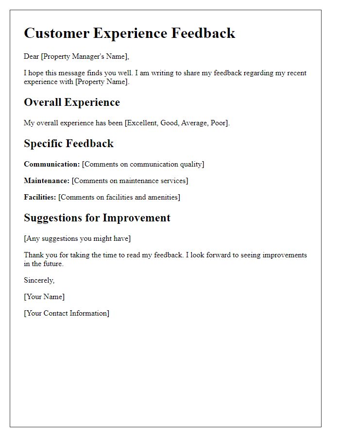 Letter template of Customer Experience Feedback for Property Management