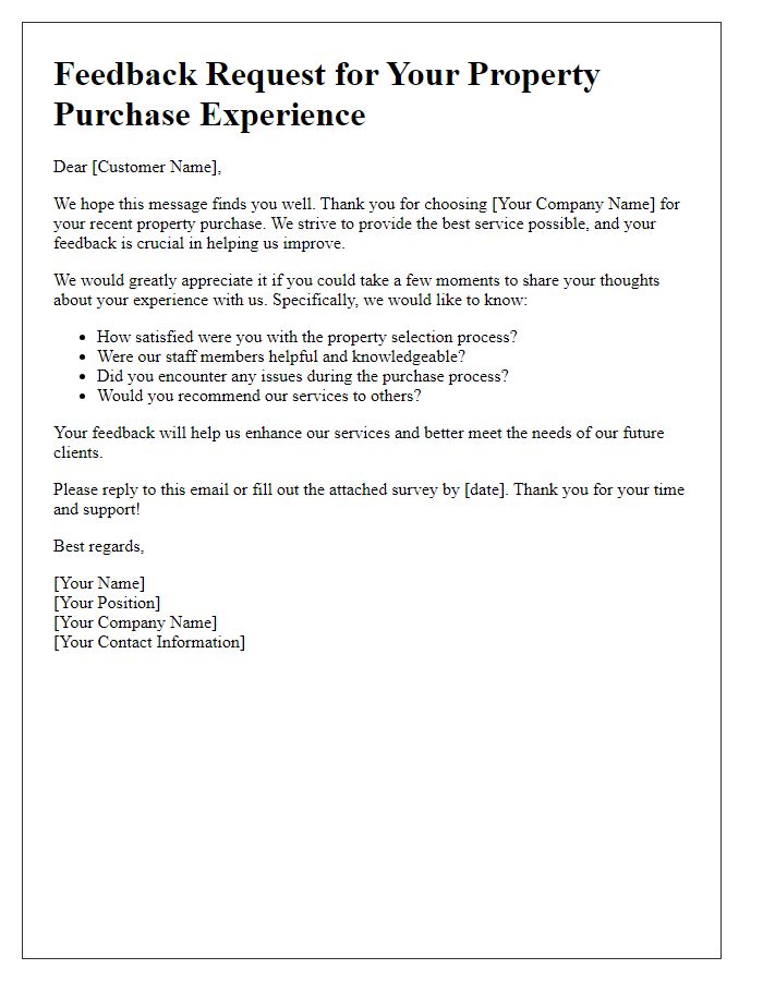 Letter template of Feedback Request for Property Purchase Experience