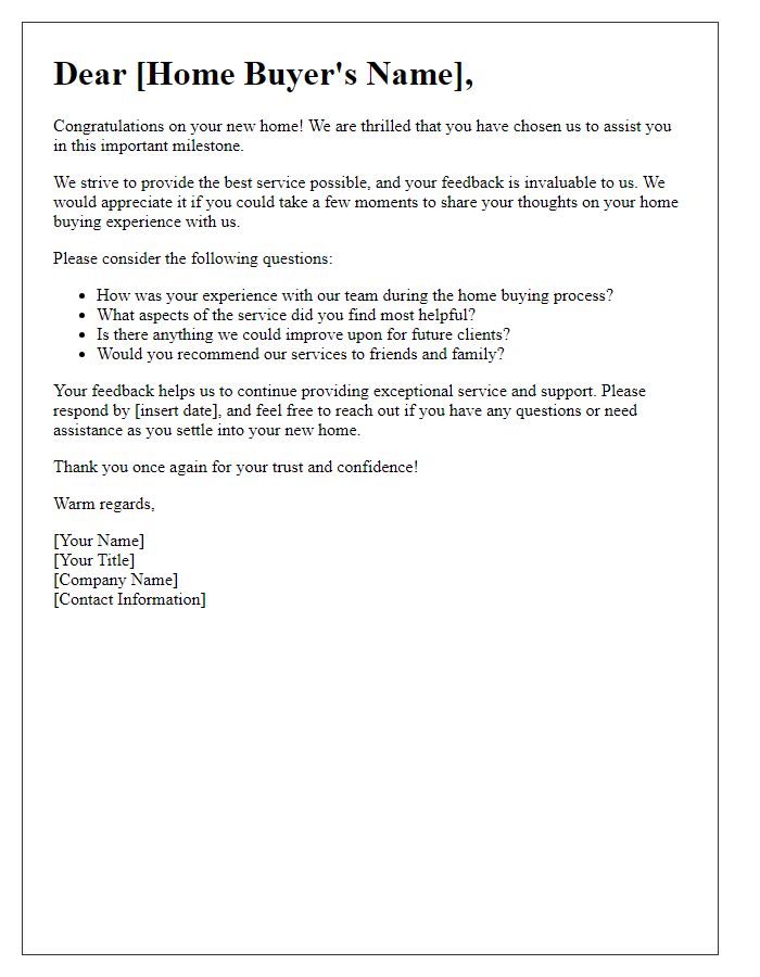 Letter template of Post-Closing Feedback for Home Buyers