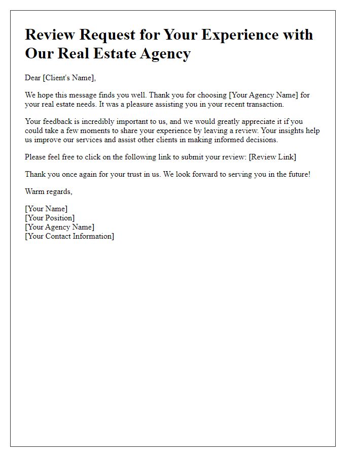 Letter template of Review Request for Real Estate Agency Service