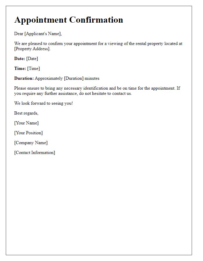 Letter template of Appointment Confirmation for Rental Property Viewing