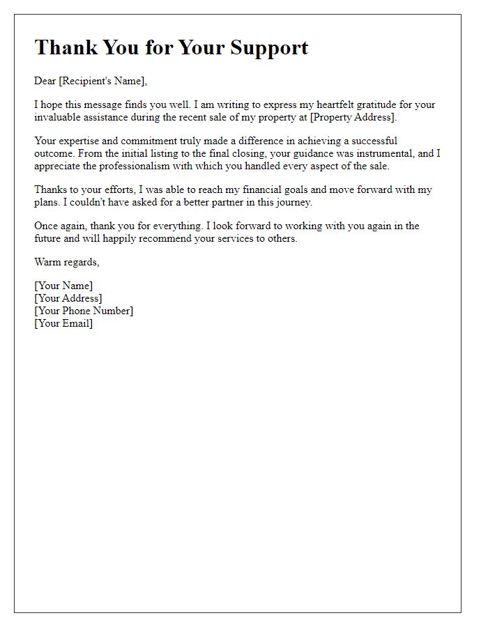 Letter template of thanks for successful property sale.