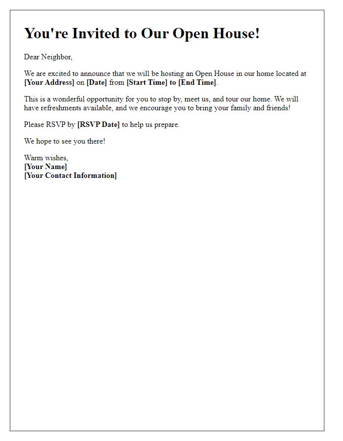 Letter template of open house invitation for area residents