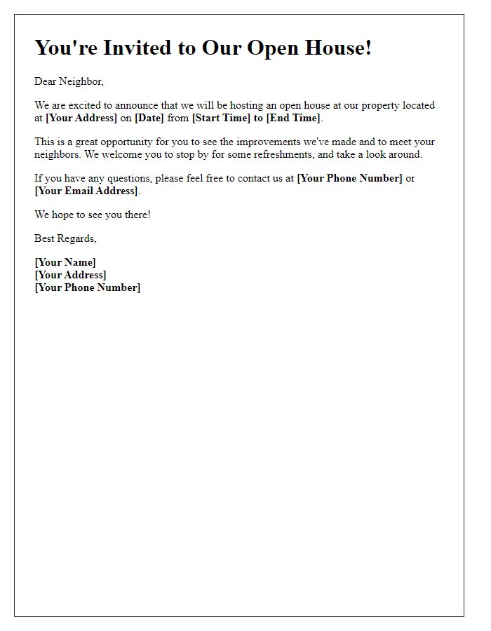 Letter template of open house notice for surrounding homes