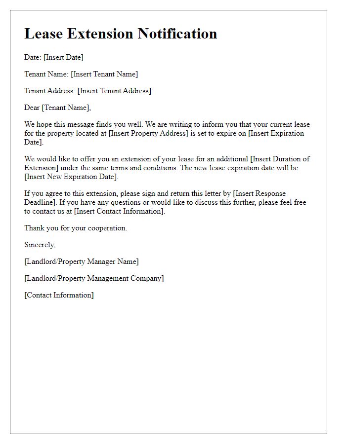 Letter template of lease extension notification for tenants.