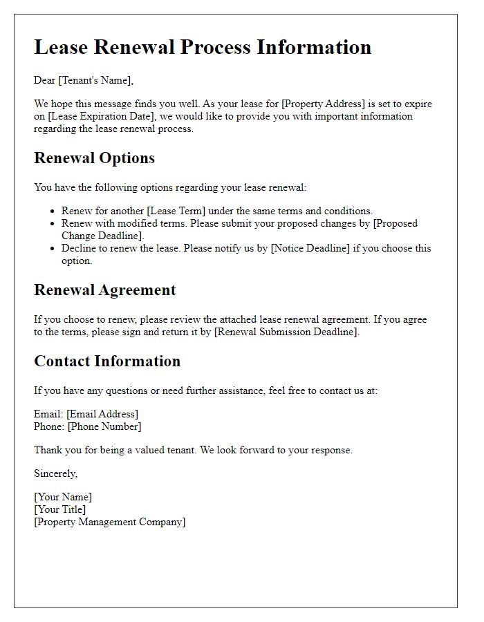 Letter template of lease renewal process information for tenants.