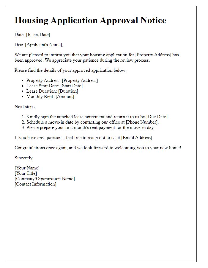 Letter template of housing application approval notice