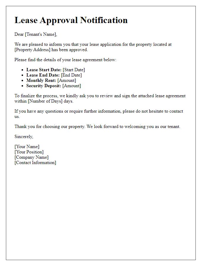 Letter template of lease approval notification