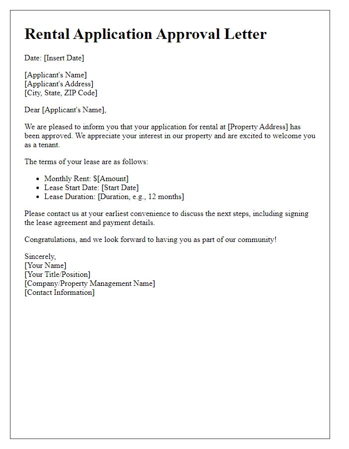 Letter template of rental application approval letter