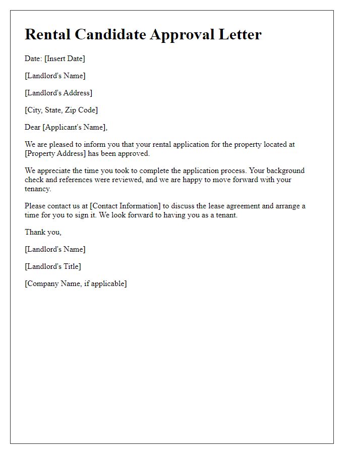 Letter template of rental candidate approval correspondence