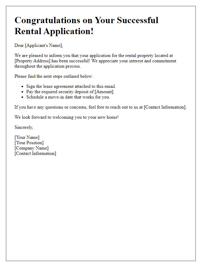 Letter template of successful rental application announcement