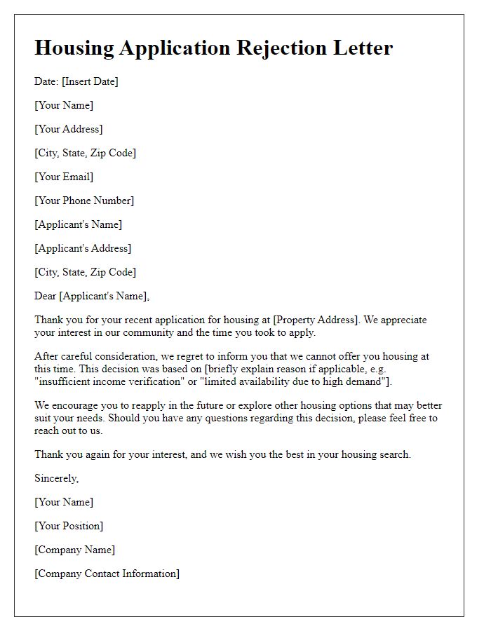 Letter template of housing application rejection