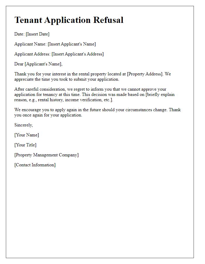 Letter template of tenant application refusal