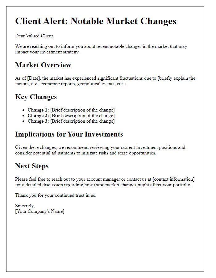 Letter template of Client Alert About Notable Market Changes