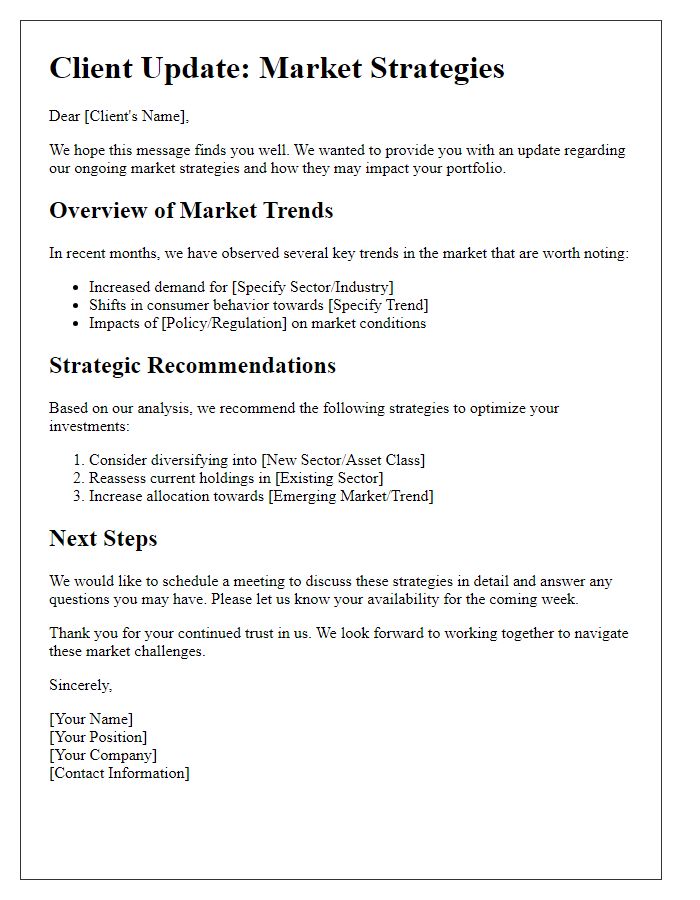 Letter template of Client Update Concerning Market Strategies