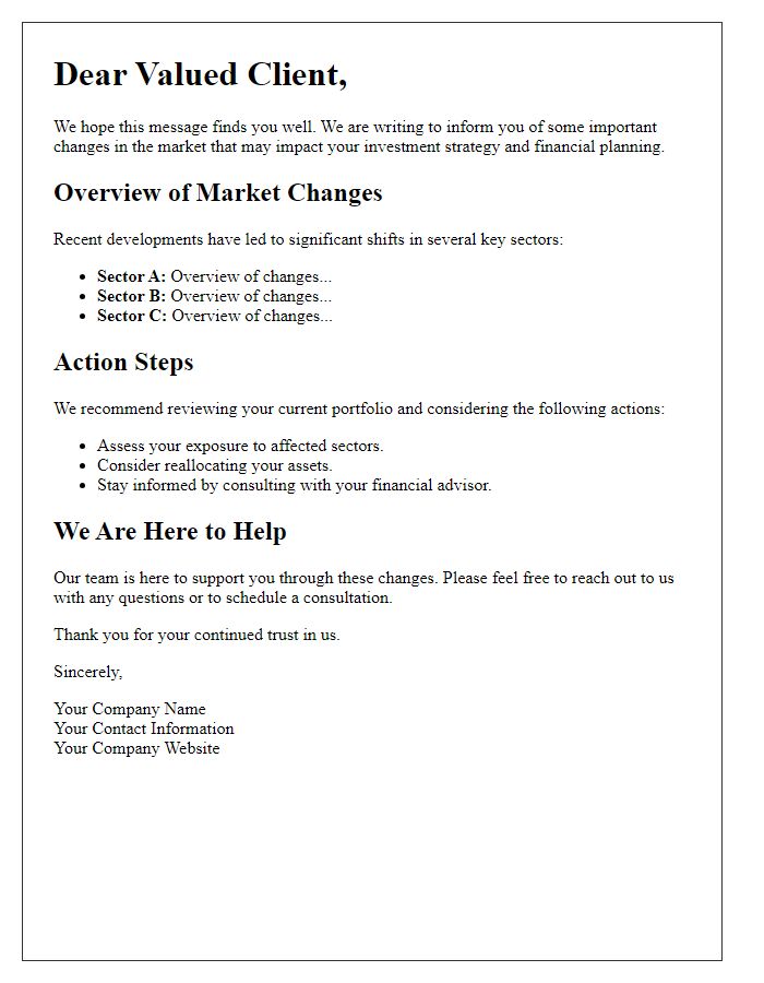 Letter template of Important Market Changes for Our Valued Clients