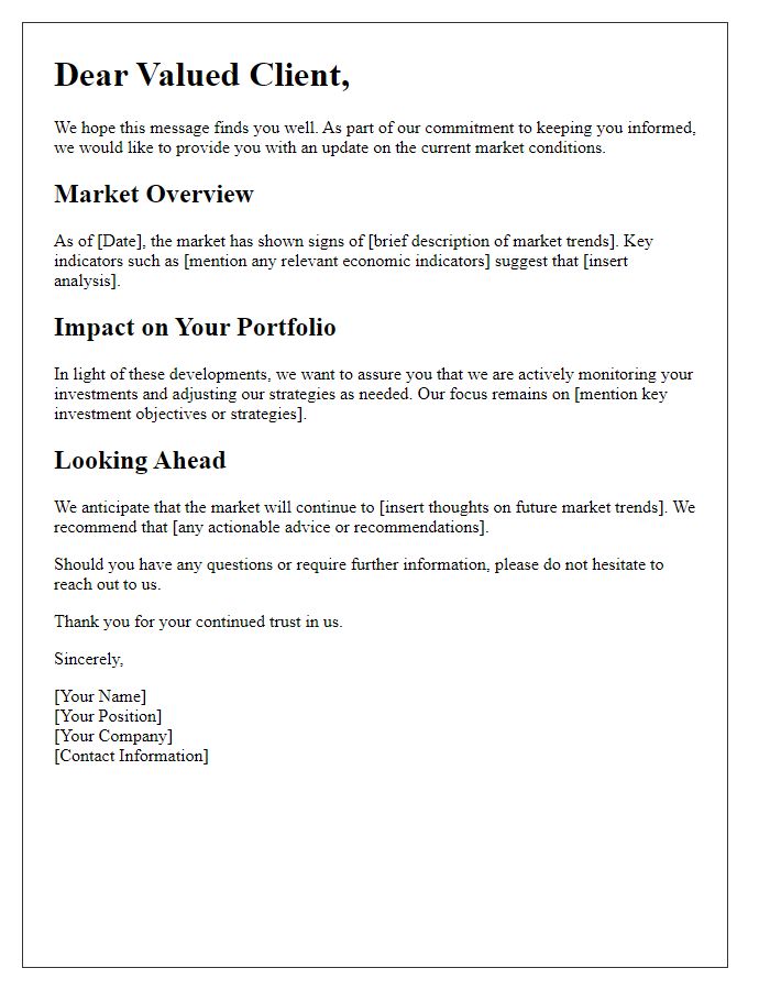 Letter template of Update on Market Conditions for Clients